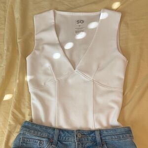 SO Women's White V-Neck bodysuit